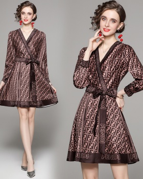 European style with belt all-match fashion printing dress