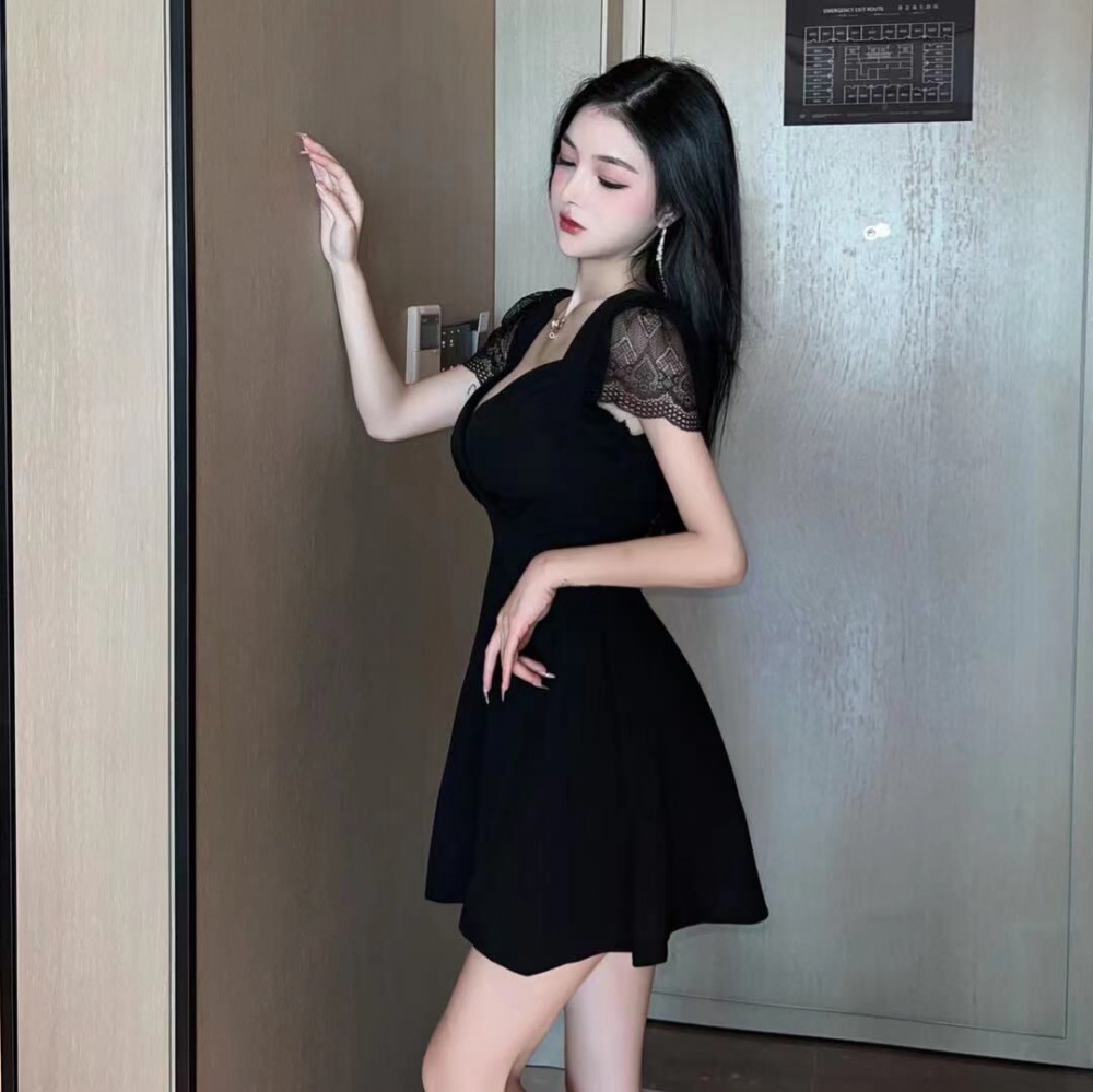 Winter lace sleeves small lady elegant dress