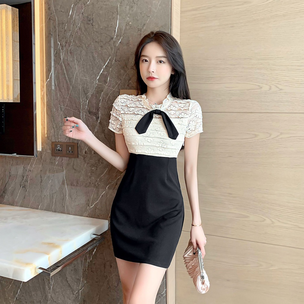 Splice package hip dress round neck sexy business suit