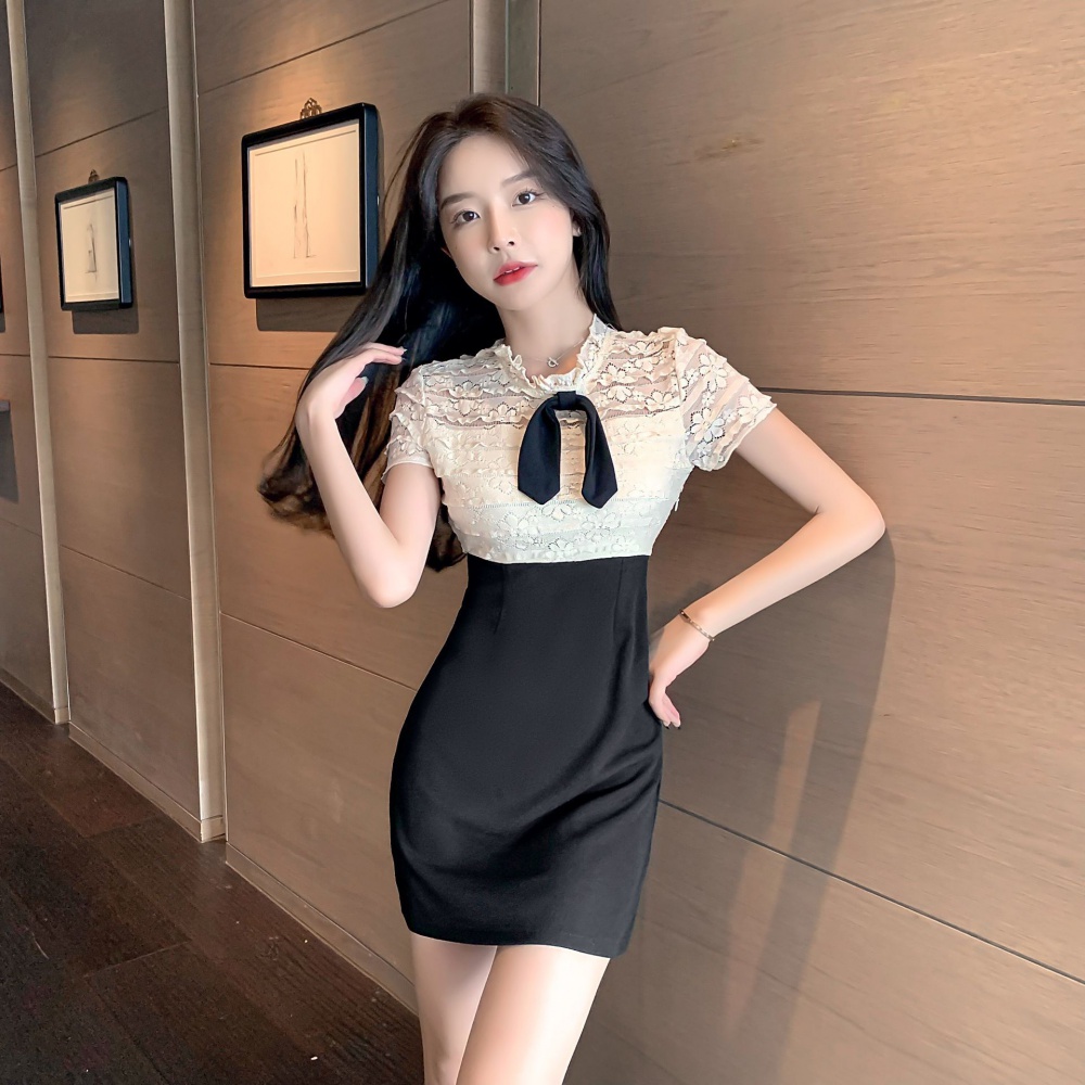 Splice package hip dress round neck sexy business suit