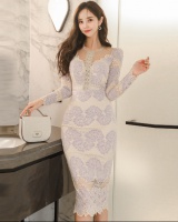 Round neck lace package hip slim sexy spring dress
