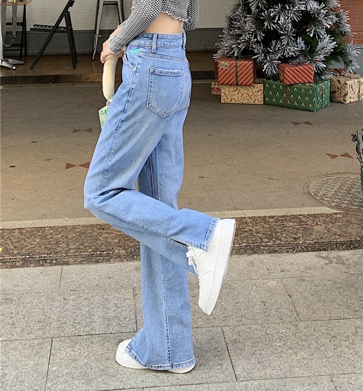 Straight slim all-match long pants drape high waist jeans