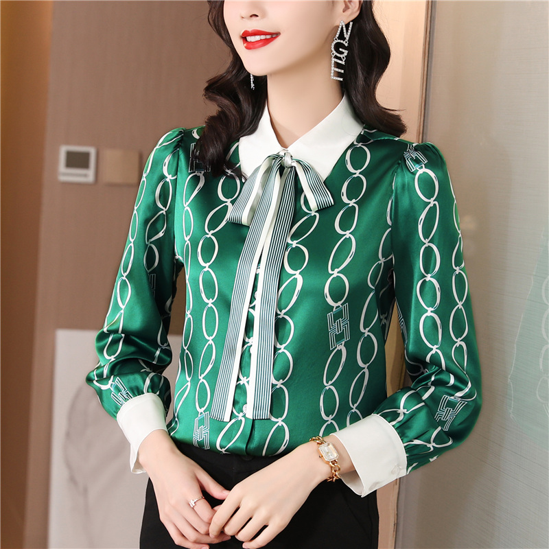 Silk fashion shirt printing spring tops for women