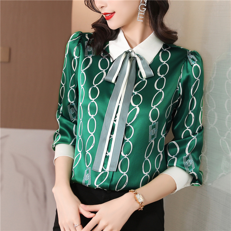 Silk fashion shirt printing spring tops for women