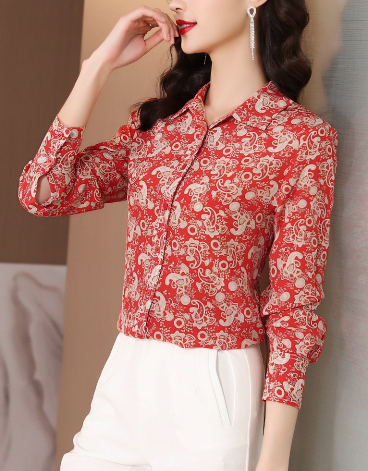 Spring fashion printing shirt long sleeve retro red tops