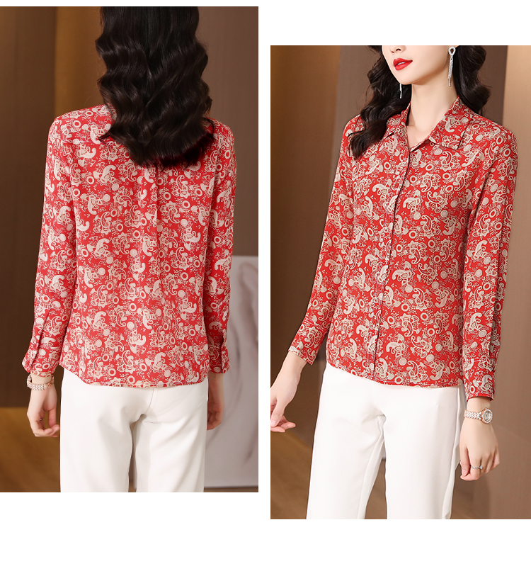 Spring fashion printing shirt long sleeve retro red tops