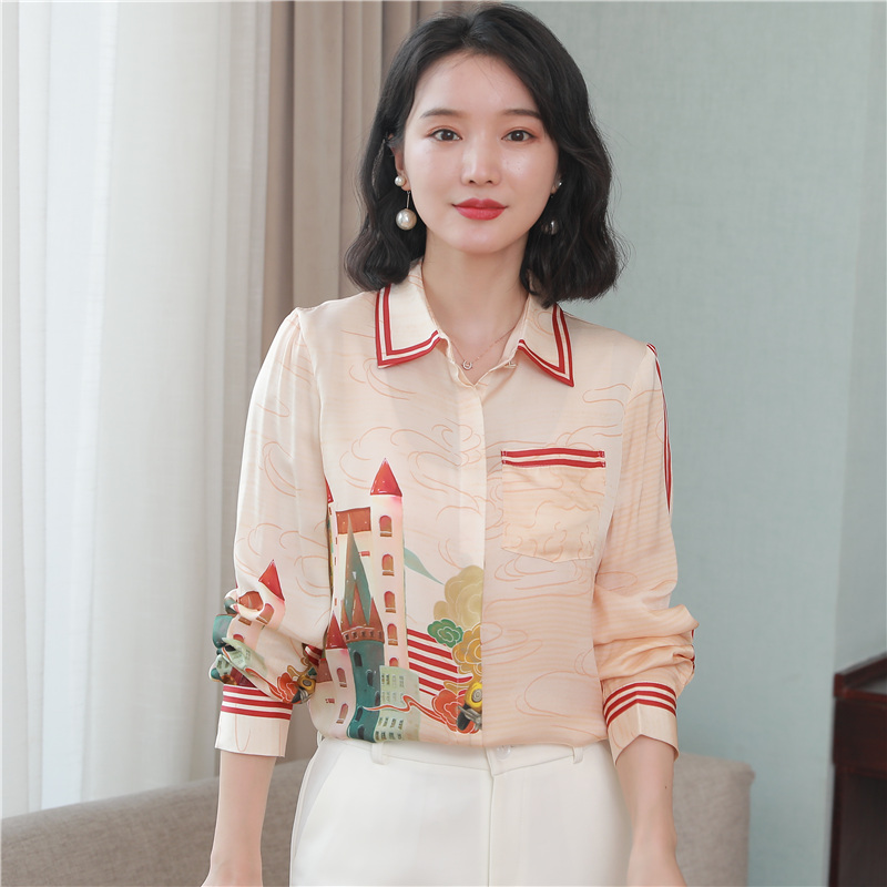 Silk long sleeve tops France style real silk shirt