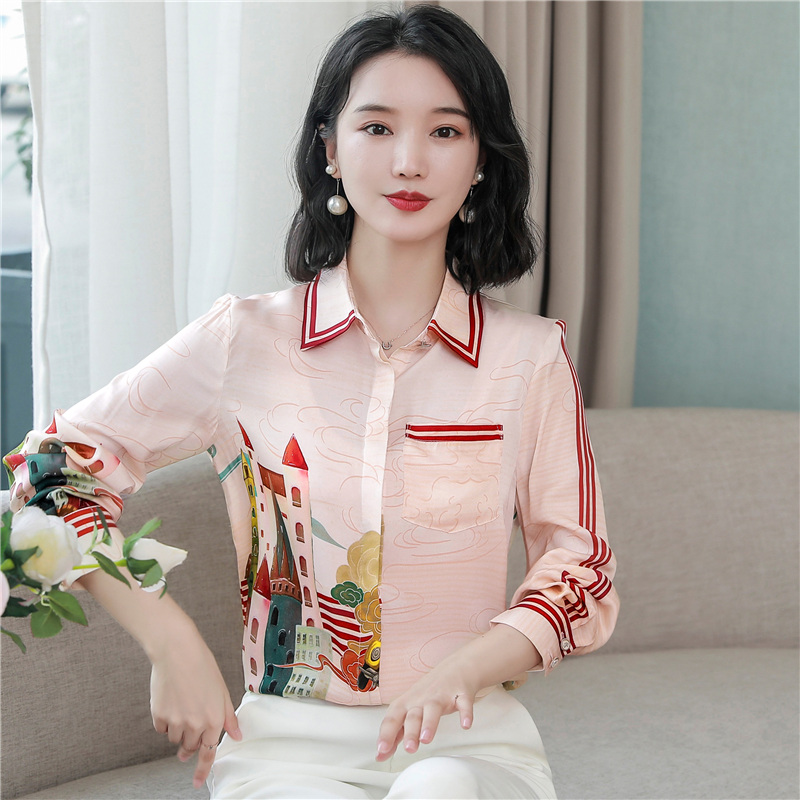 Silk long sleeve tops France style real silk shirt