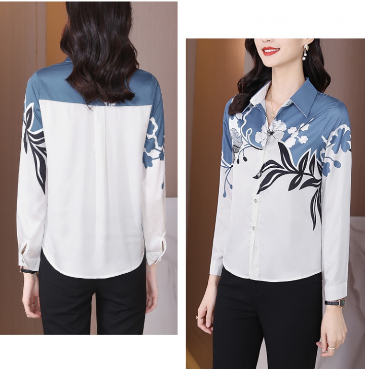 Long sleeve white spring tops all-match silk shirt for women