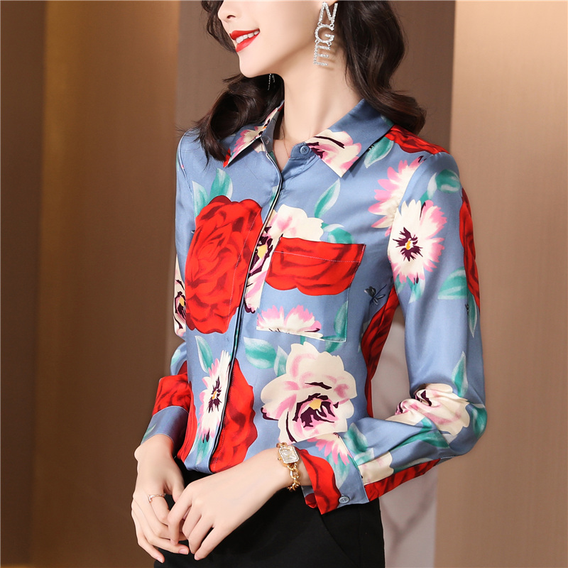 Satin silk tops temperament commuting shirt for women
