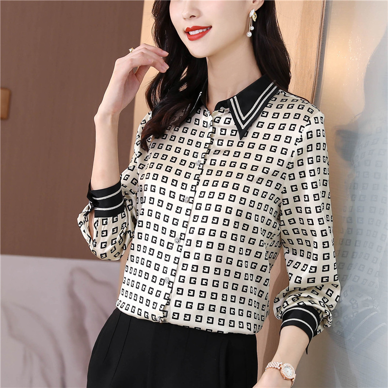 Silk satin tops long sleeve Western style shirt for women