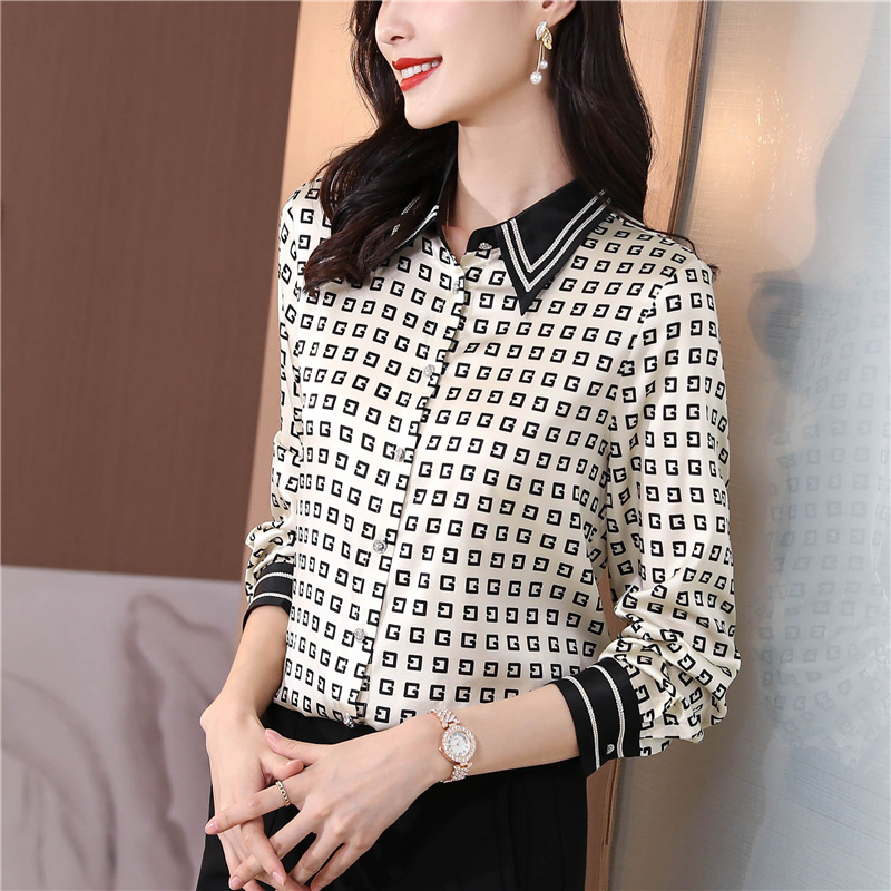 Silk satin tops long sleeve Western style shirt for women