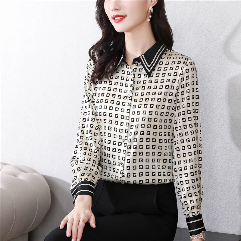 Silk satin tops long sleeve Western style shirt for women