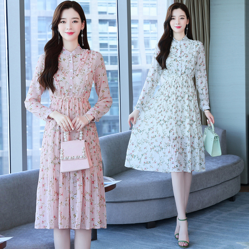 Retro France style floral temperament spring dress for women