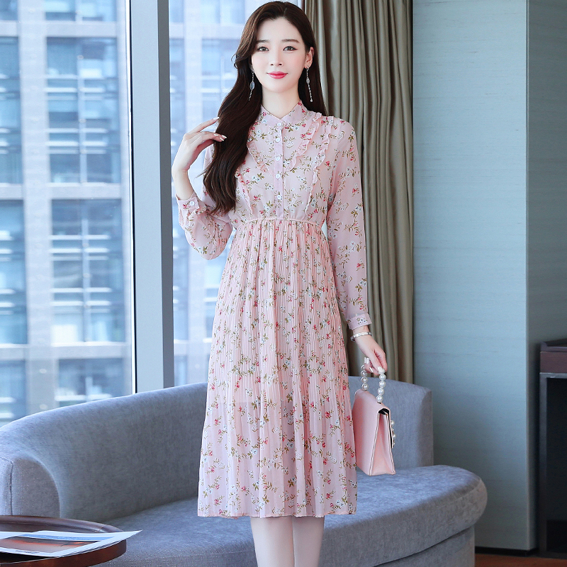 Retro France style floral temperament spring dress for women