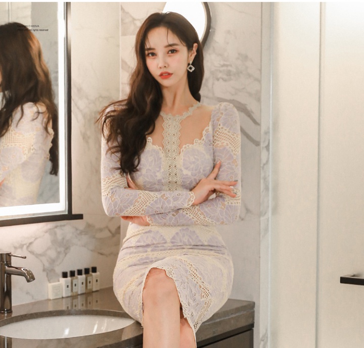 Fashion package hip splice lace slim lace collar dress for women