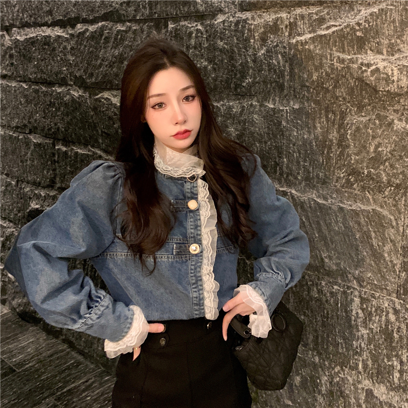 Lace splice shirt Korean style all-match tops