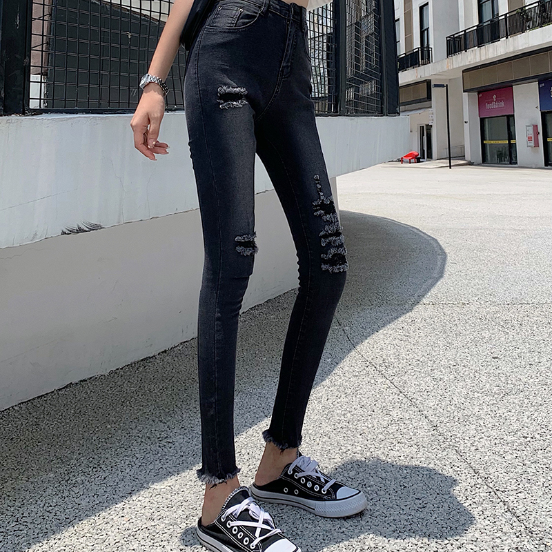 Spring high waist black all-match long pants for women