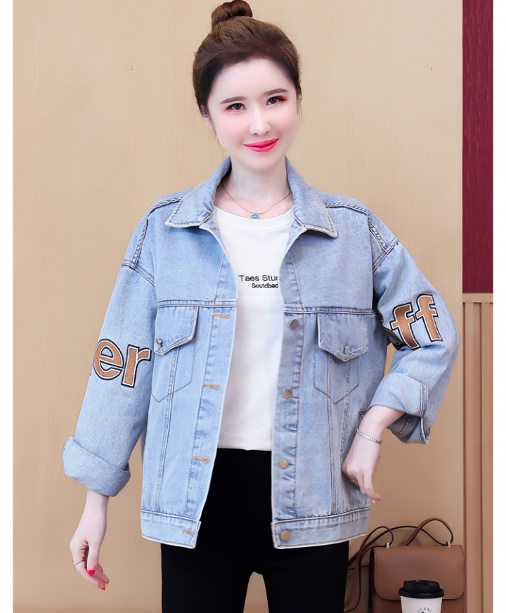 All-match denim cardigan Korean style lapel shirt for women