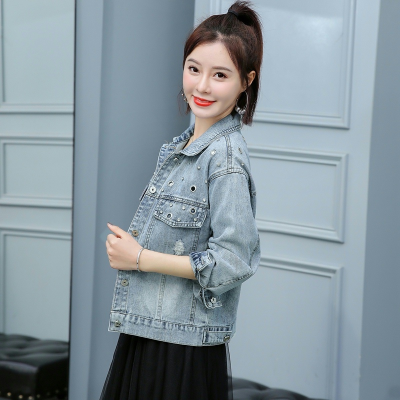 Denim holes coat Korean style autumn jacket for women