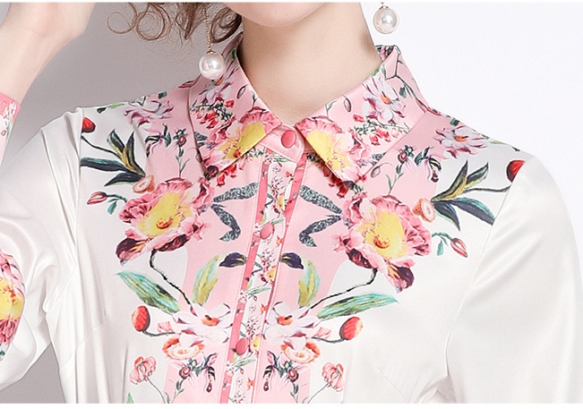 Shirt collar spring and summer printing long slim dress