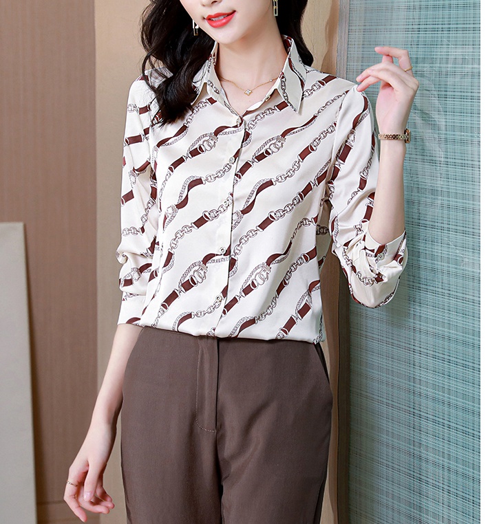 Lapel spring all-match real silk shirt for women