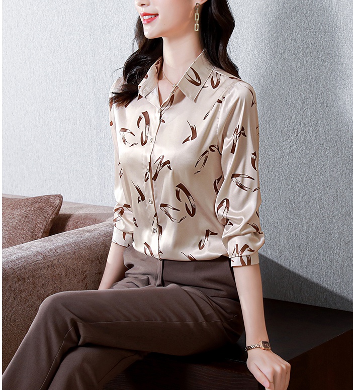 Temperament long sleeve lapel real silk shirt for women