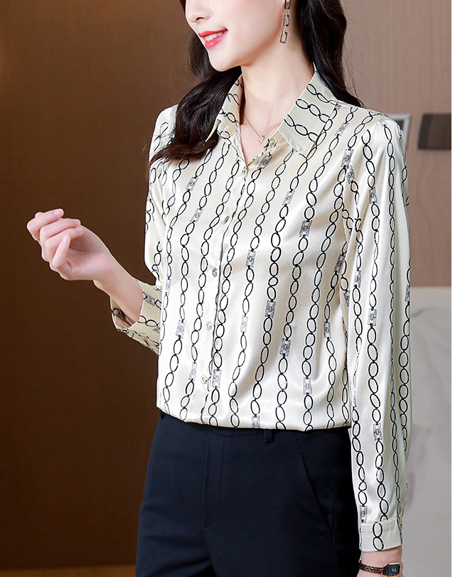 Temperament long sleeve lapel real silk shirt for women