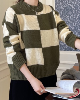 Lazy plaid pullover chessboard loose mixed colors sweater