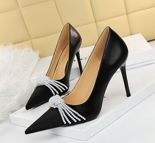Bow pointed shoes pearl high-heeled shoes for women