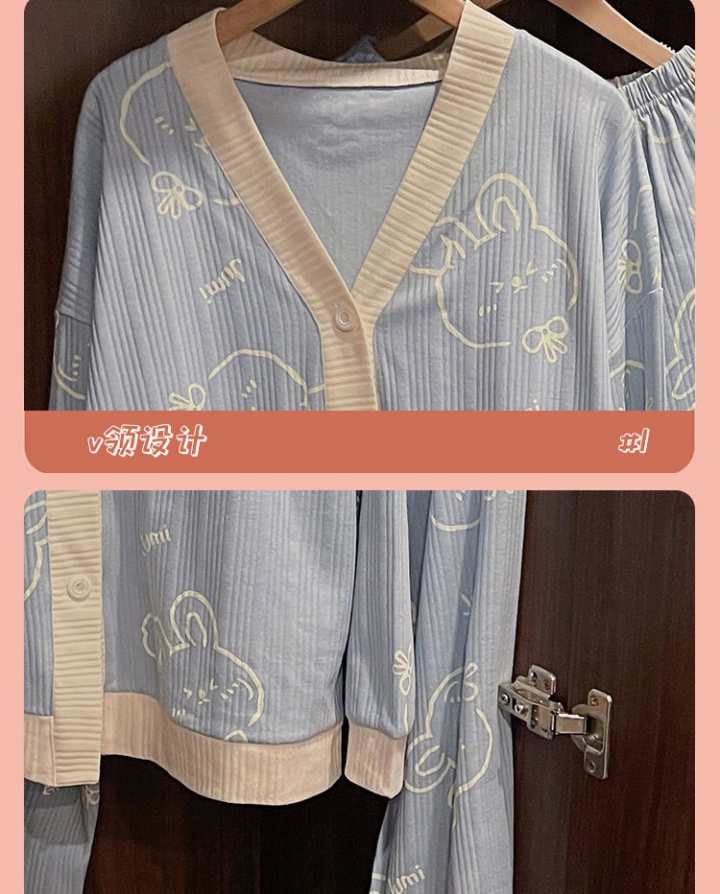 Spring and autumn cotton pajamas girl cardigan 2pcs set