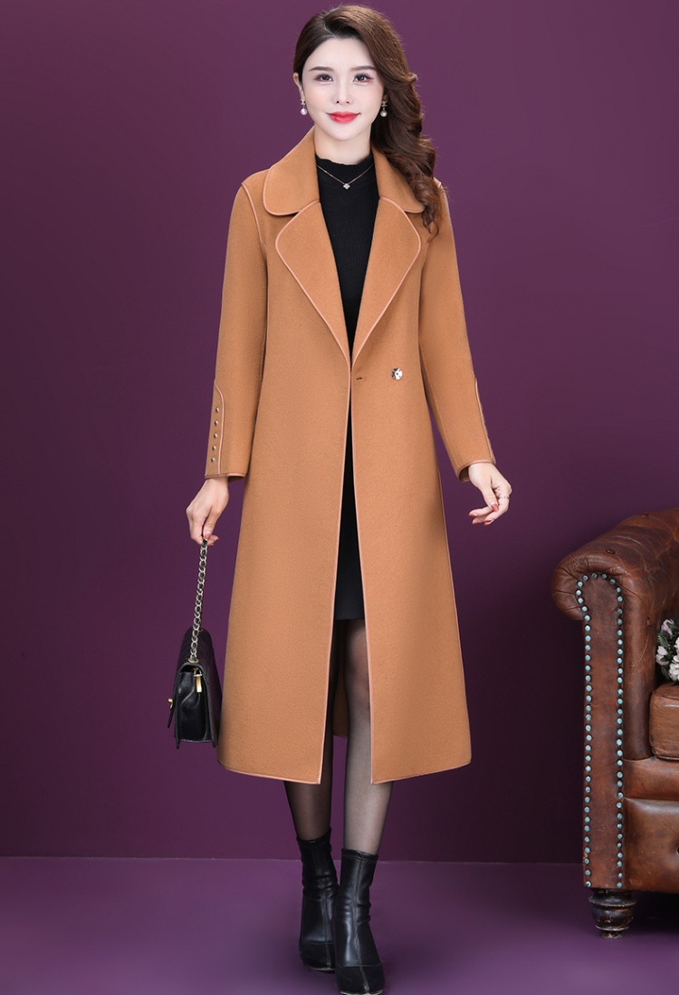 Pinched waist slim overcoat long woolen woolen coat