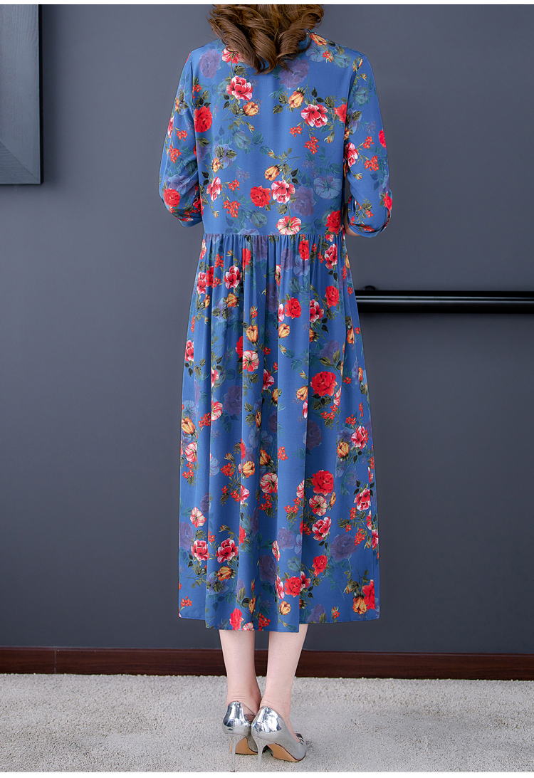 Middle-aged silk printing thin summer dress for women
