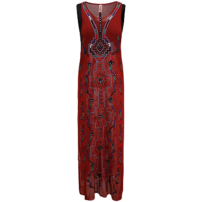 Embroidery exotic long dress beading vest