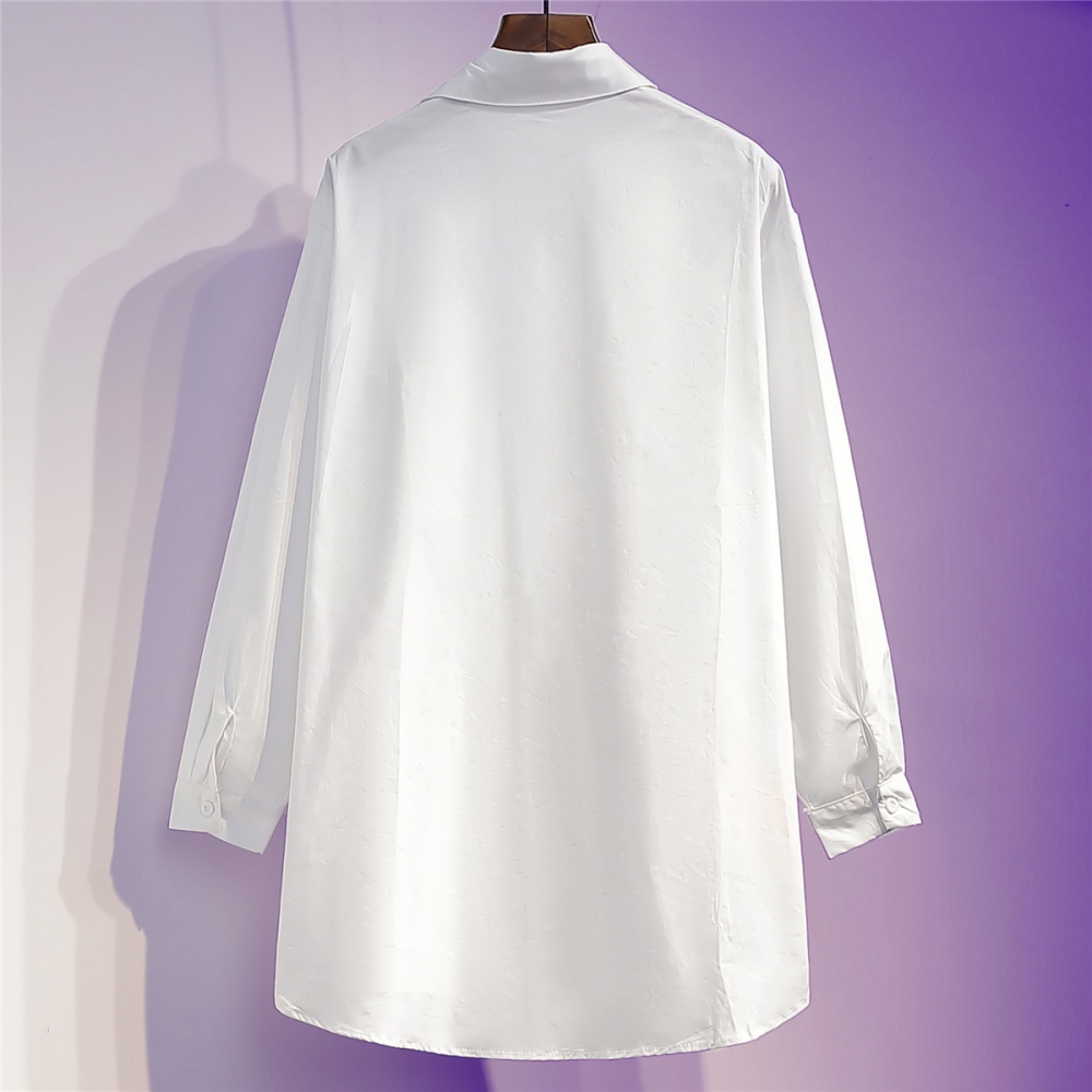 Large yard denim stitching shirt white spring tops for women