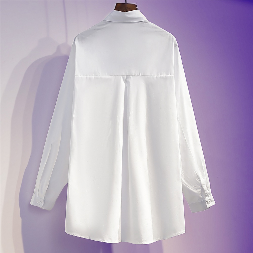 White Pseudo-two shirt spring denim tops for women