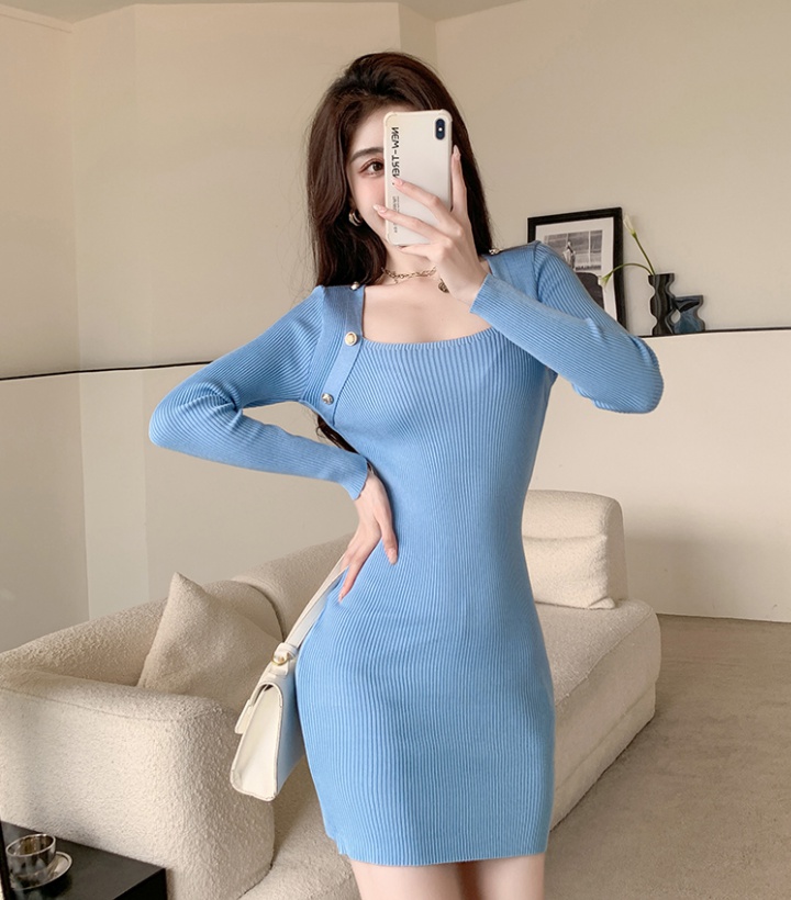 Knitted long sleeve sexy inside the ride slim dress