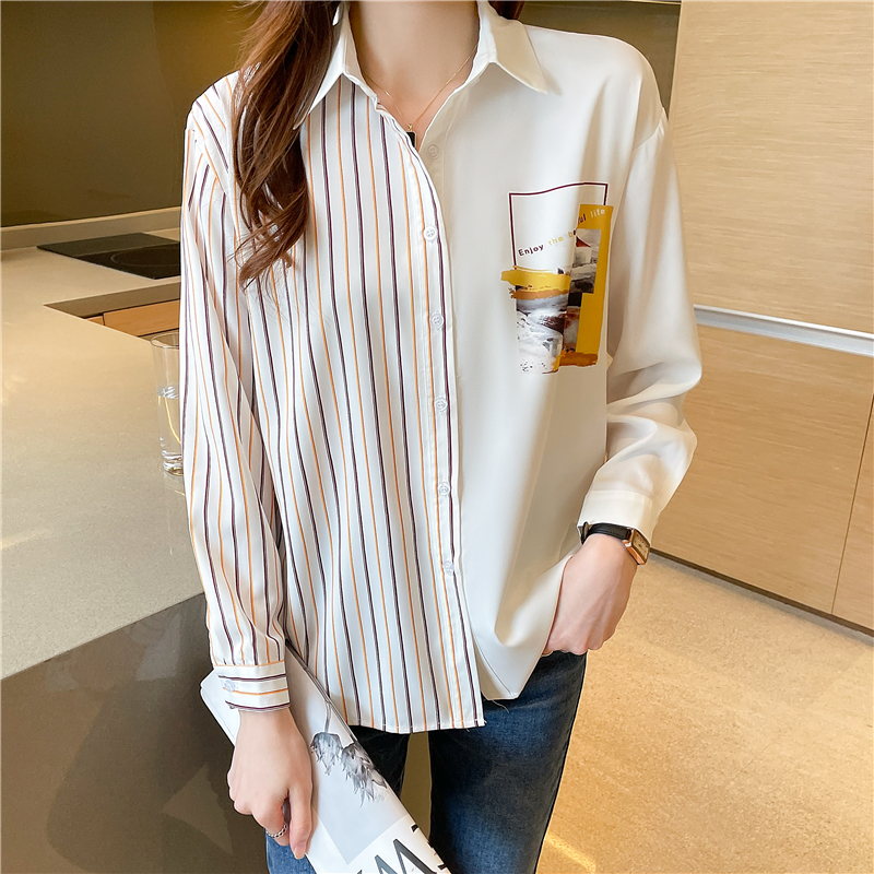 Long sleeve printing tops spring asymmetry shirt for women
