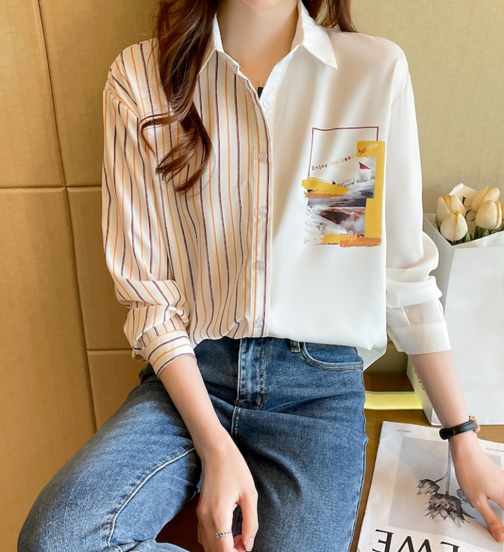 Long sleeve printing tops spring asymmetry shirt for women