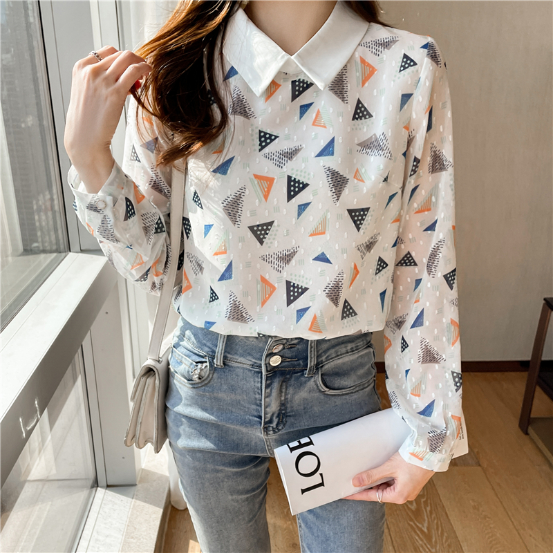 Spring and autumn printing chiffon shirt unique tops for women