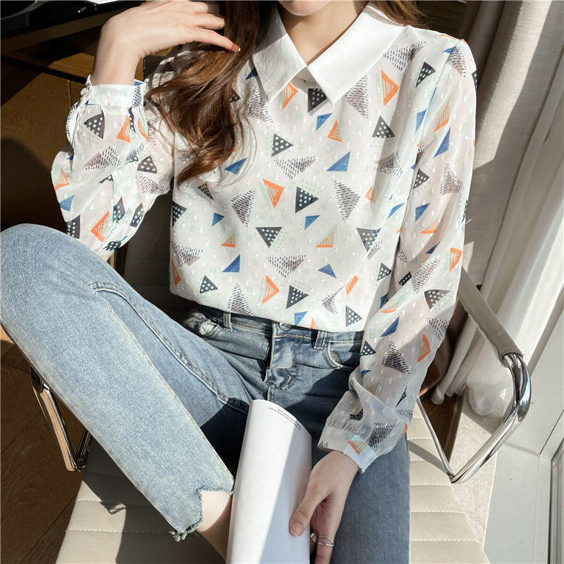 Spring and autumn printing chiffon shirt unique tops for women
