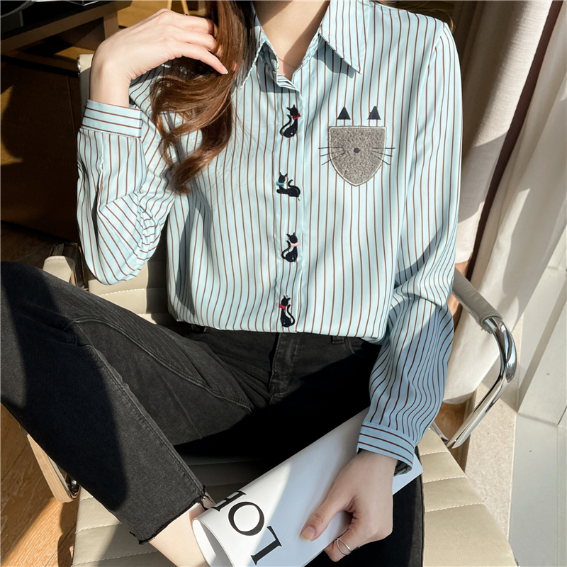 Spring spring and autumn tops blue chiffon shirt for women