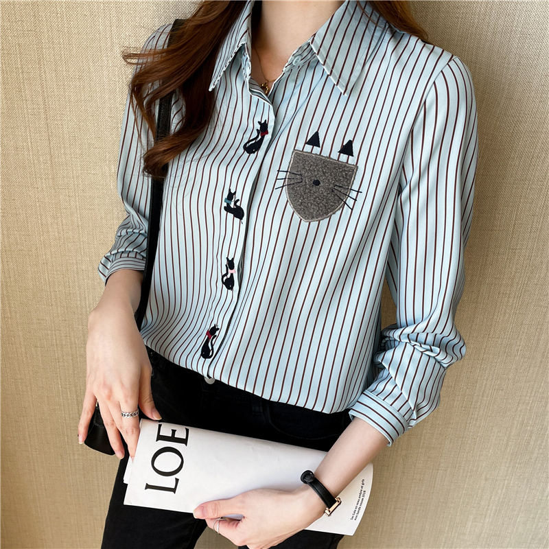 Spring spring and autumn tops blue chiffon shirt for women