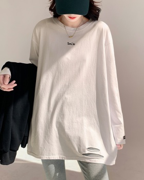 Round neck pure cotton T-shirt long sleeve tops for women