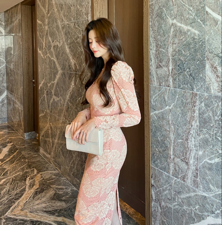 Temperament Korean style lace hollow dress for women