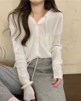 Buckle loose slim Korean style hooded cardigan