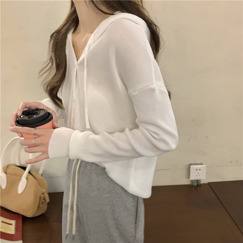 Buckle loose slim Korean style hooded cardigan