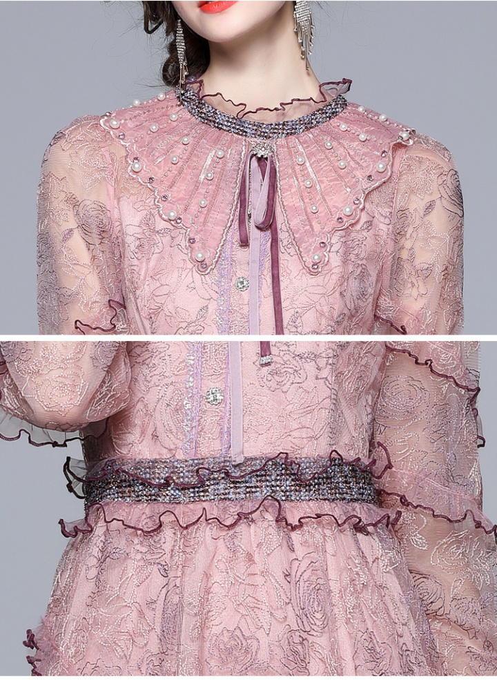 Long splice gauze beading embroidery dress