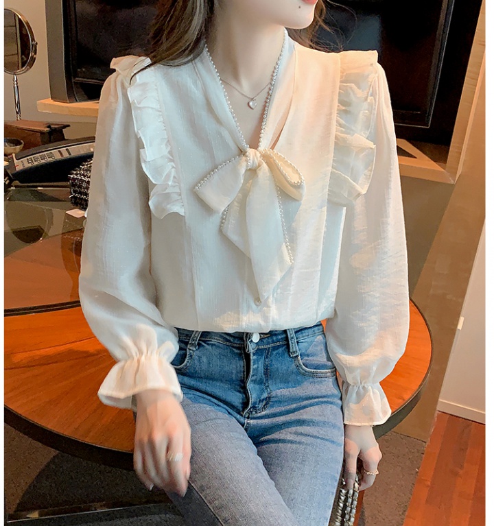 Bow temperament shirt court style France style tops