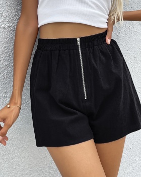 Summer loose black pure thin zip shorts